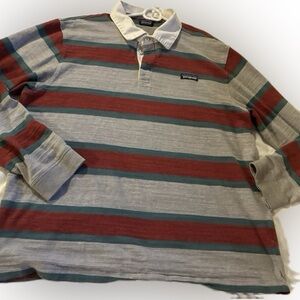 Patagonia Mens Large Organic Cotton Rugby Shirt Striped Long Sleeve